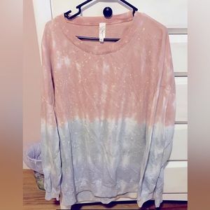 Red, White and Blue Bleach Speck Long Sleeve Crew Neck- Size: 3X